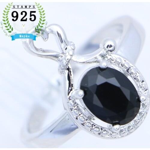 Noble Black Ring for Women 925 Sterling Silver Punk Style Party Ring Black Spinel Jewelry Adjustable Size