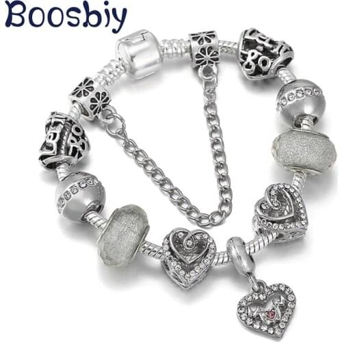 New Design Silver Plated Femme Charm Bracelet For Women DIY Fashion Brand Heart Shaped Bracelet For Mothers Day Jewelry Gift