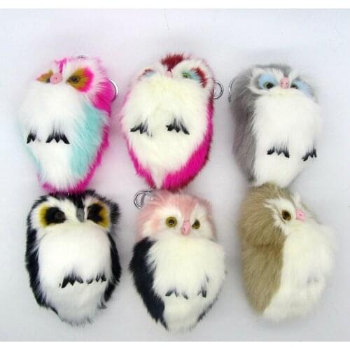 Cute Fluffy Owl Fur Pom Pom Key Chains Ring Woman Fuax Rabbit Fur Owl Bag Charms Keychain Man Car Keyring Jewelry Trinkets Gift