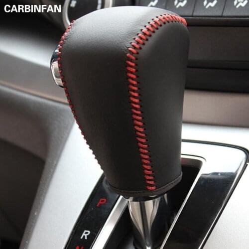 Black Genuine Leather DIY Hand-stitched Car Gear Shift Knob Cover for Honda CRV CR-V 2012 2013 2014 2015 Automatic