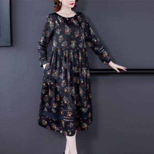 Chikichi 2021 New Autumn Retro O-neck Printed Floral Dress A-line Party Vestidos Fashion Plus Size Long-sleeved Dress Elegant