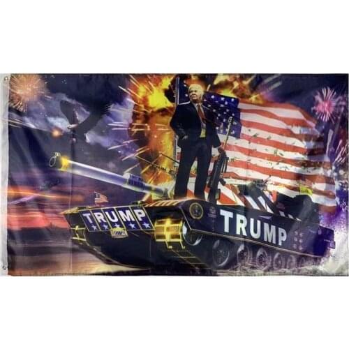 Cheap 3x5ft USA America Trump Stand On Tank Panzer Flag Banner Decoration Polyester Vote Election Parade Activity, Free Shipping