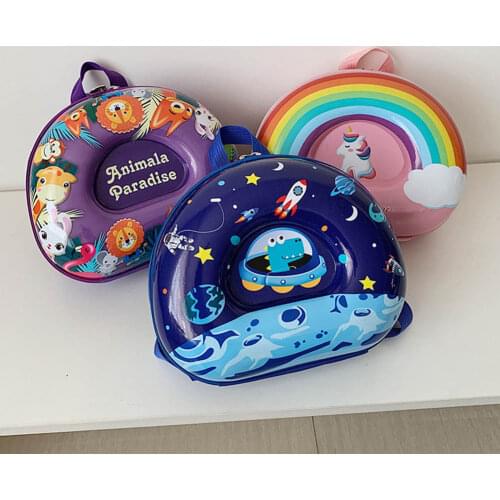 Children Kindergarten Nylon and PVC Hard Shell Backpack Lovely 3D Cartoon Small Schoolbag Portable Kids Travel Packsack