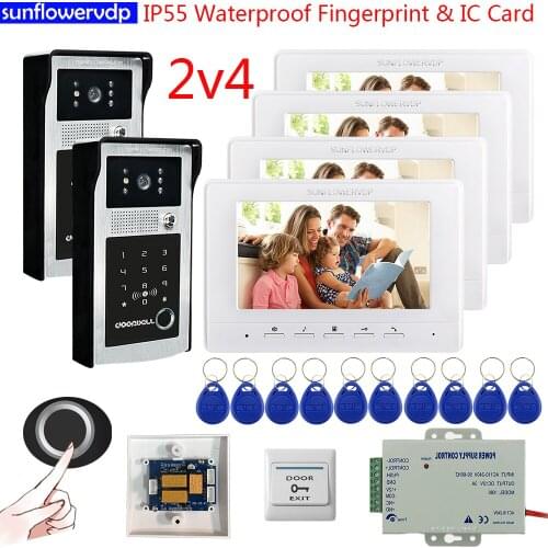 Home Intercom IP55 Waterproof Video Intercom Fingerprint IC Door Station Intercom Video Call With Monitor + Electronic Door Lock
