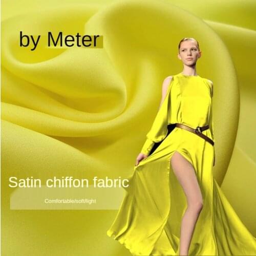 Elastic Satin Chiffon Fabric Opaque By The Meter for Dress Wedding Dress Skirt Clothing Lining Sewing Brocade Per Meters Pink