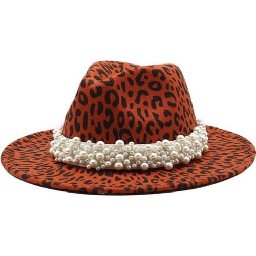 European and American new fedora hat leopard print top hat pearl flat brim couple hat jazz hat spot кепка женская