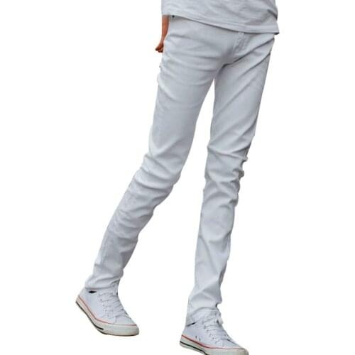 Funky Mens Fashion Skinny Jeans Pencil Pants Elastic Washed Faded Slim Fit Brand Clothing White Jeans Trouser For Young Men