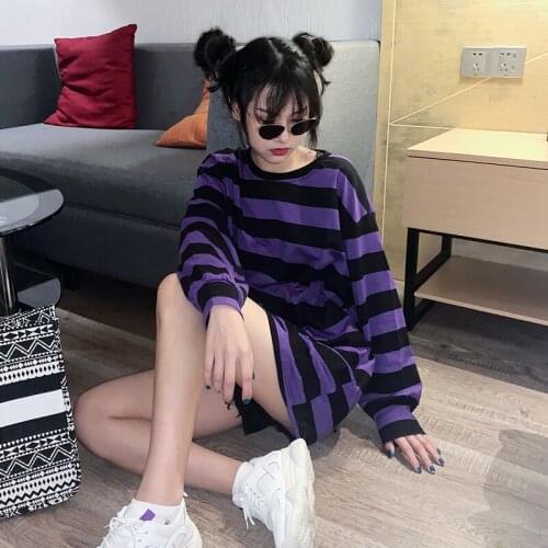 Harajuku High Street Fashion Striped Long T-Shirt For Women Unisex Couples Clothes Kpop Grunge Clothes Oversized Tee Urban Top