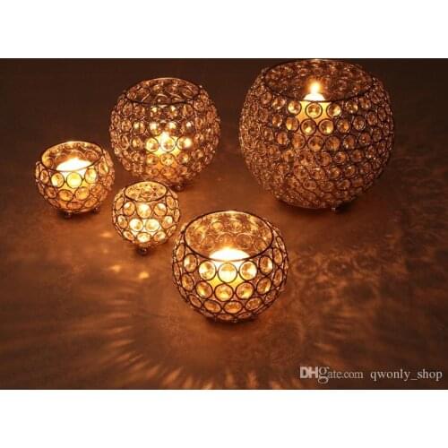 Crystal Tea Light Candle Holders for Wedding Table Centerpieces Dining Room Christmas Home Decorative Candle Lantern Silver Gold