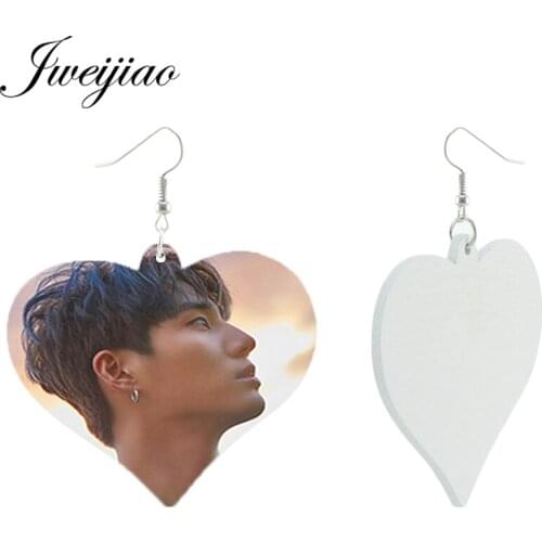 JWEIJIAO Young Star Day6 Team Photo Earrings Heart Shaped Wood Earrings Handmade For Fans Gifts Jewelry Accessories DAY01