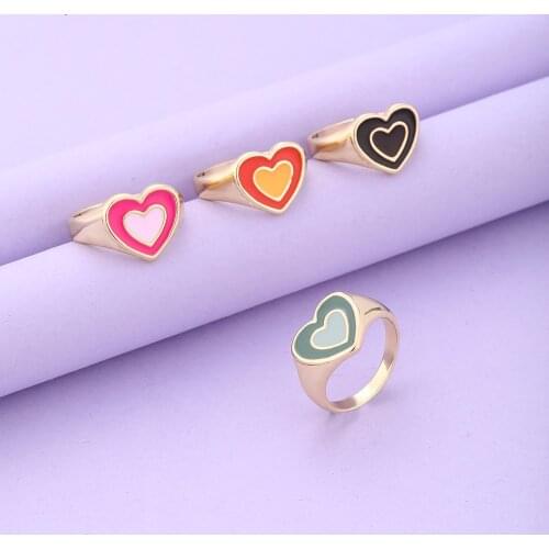 Lost Lady Fashion Heart Rings For Women Simple And Fun Design Ring Multicolor Tai Chi YinYang Rings Alloy Enamel Rings Jewelry