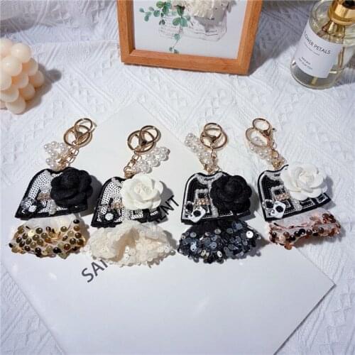 Korean Sequined Dress Skirt Key Chain Fashion Car Key Chain Ring Ladies Bag Pedant Car Keyring Gift