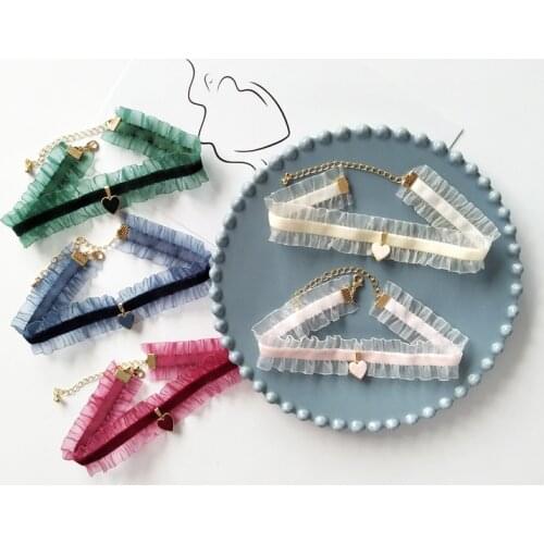 Sweet Design Love Lace Heart Pendant Choker Necklace For Girl Jewelrly Green Red Lace Short Necklace Fashion Jewelry Gifts