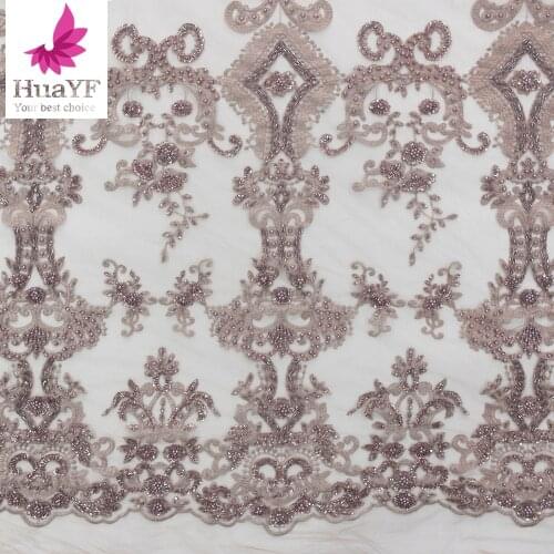 Hot sale african pink 3d beaded with pearls embroidery sequins lace bridal dress fabric in fashion show HY1266-6