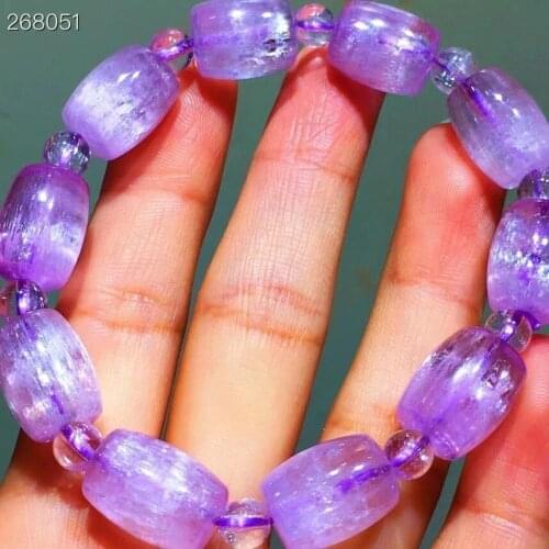 Top Natural Purple Kunzite Quartz Clear Barrel Round Beads Bracelet 14.4x10.6mm Cat Eye Women Men Rare Powerful Energy AAAAAA
