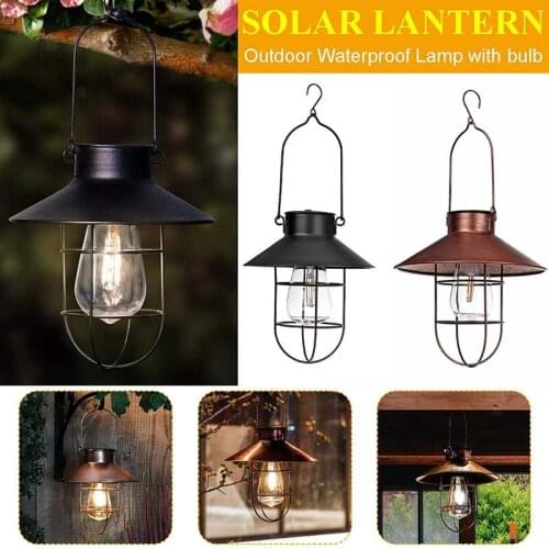 Newly Retro Iron Solar Lantern with Shepherd Hook Outdoor Solar Hanging Lanterns LED Garden Lights lamp Waterproof for Pathway