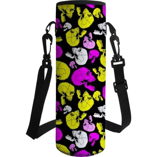 Neoprene 500-1000ML Bottle Carrier Insulated Bag Water Bottle Cover Bag Skull Printed Bottle Carrier Pouch Holder Shoulder Strap