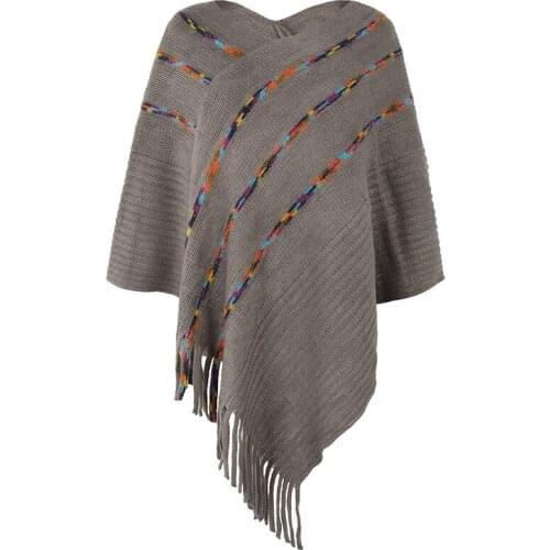 2021 New Cape Shawl Colorful Striped Fringed Cape Sweater Womens Loose Casual Dress Coat capas y ponchos poncho mujer