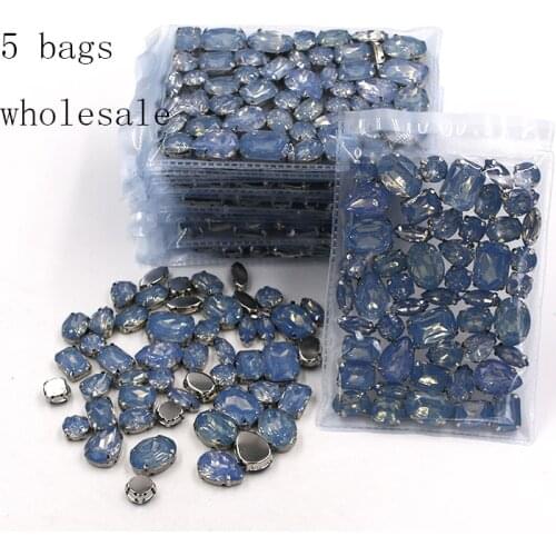 New Wholesale 5 bags mixed shape blue rhinestones Resin silver base sew on rhinestones for Clothing accessories