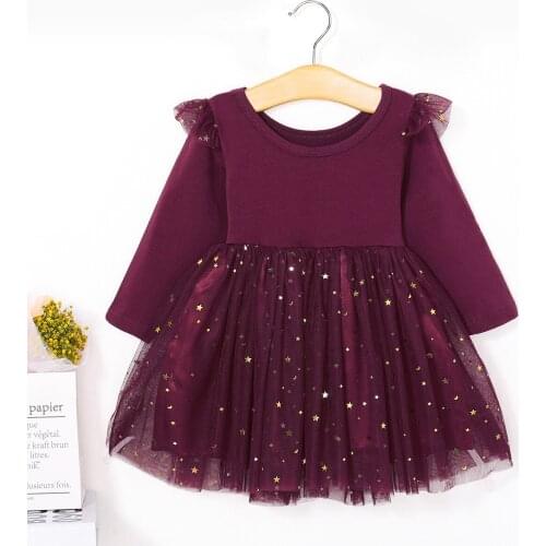New Autumn Kid Child Girl Dress Long Sleeve Star Tulle Party Dress For Girl Long Sleeve Star Moon Princess Dress 1-5 Years