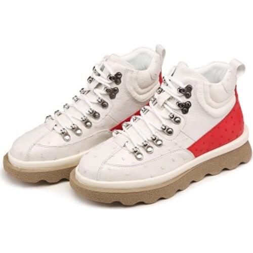 Linshe new arrival Ostrich leather Men shoes Martin boots male High cut men shoes korea edition tide British men boots