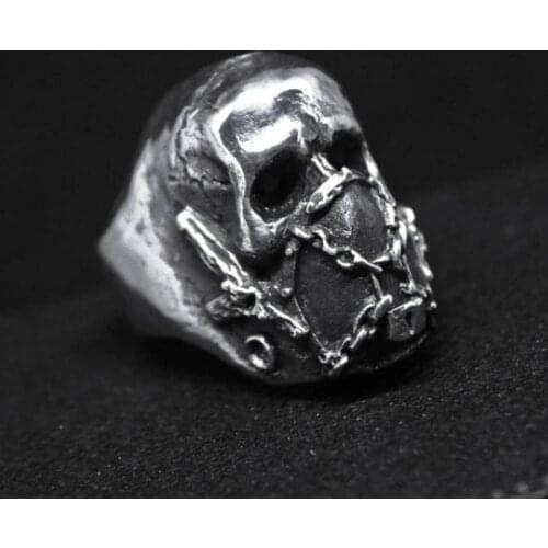 New Vintage Stainless Steel Skull Silver Color Ring Mens Skull Mask Biker Rock Roll Gothic Punk Jewelry Ring For Man Gift OSR620