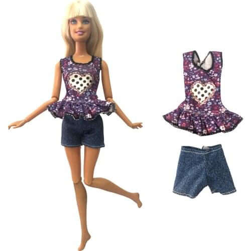NK 1 Pcs Doll Outfits Purple Tops Blue Jeans Shorts for Barbie Doll Clothes Accessories Baby DIY Toys Girls Doll Gift 8X
