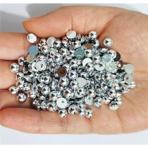 Silver plated 1.5-12mm Half Round Pearl Rhinestone Crystal Non Hotfix Flat Back Rhinestones Trim Accessories for Nail Art Rhines