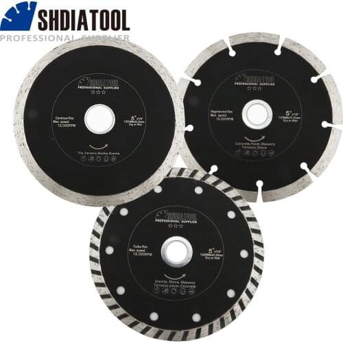SHDIATOOL 3pcs/set Sintered Diamond Blade For Tile Granite Marble Dia 125mm/5" Continuous Rib+Segmented+Turbo Rim Cutting Disc