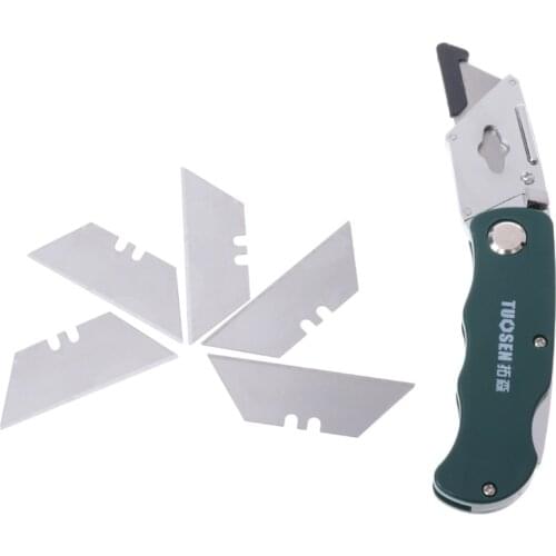 Stainless Steel Folding Utility Knife Woodworking Outdoor Camping w/ Five Blades