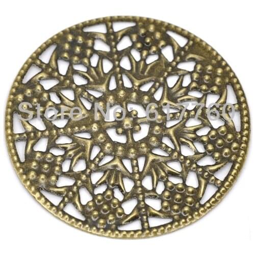 Free shipping-30Pcs Antique Bronze Filigree Round Wraps Connectors Jewelry Findings DIY Connectors 48mm J0023