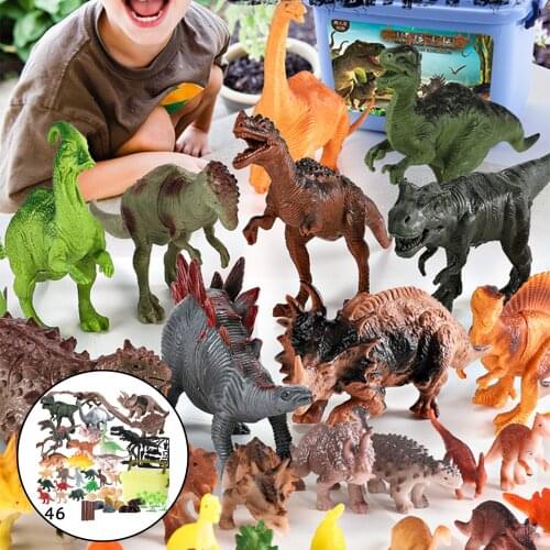 Pack of 46 Plastic Dinosaur Model Toy Set Dinosaur Kingdom Educational Prop Birthday Present for Boy