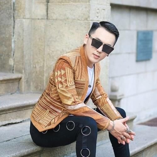 Corduroy Hight Quality Blazer Men Embroidery Suit Jacket Men Slim Fit Designer Mens Blazer Jacket Men Stage Party Jacket Men