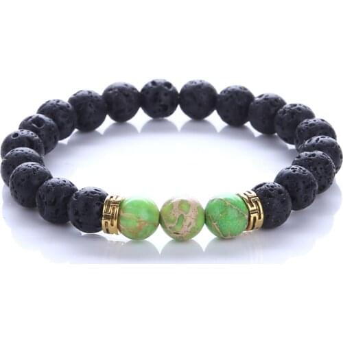 Vintage Design 8mm Black Lava Stone Yoga Bracelet Fashion Multicolor Regalite Stone Stretch Bracelet Women
