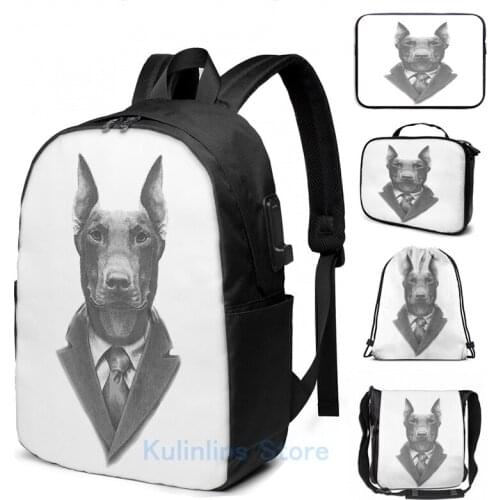 Funny Graphic print doberman gentlman doberman lover USB Charge Backpack men School bags Women bag Travel laptop bag