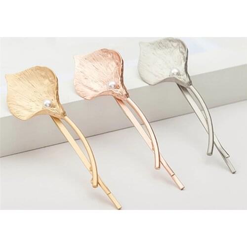 IMIXLOT Classic Gold Silver Calla Lily Hairgrips Hair Accessories for Women Metal Clips Hairpin Imitation Pearl Hairclip