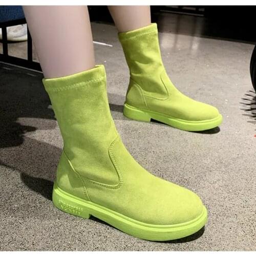 Ins Genuine Leather Women Ankle Boots Fashion Platform Warm High Heel Winter Shoes Woman Casual Footwear Small Yards35-39 Yellow