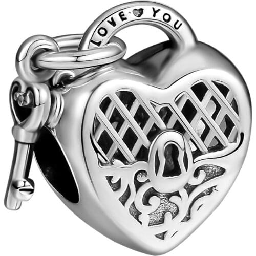 Love You Lock Charm Genuine 925 Sterling Silver Jewelry Beads for Women DIY Making Fits Pandora Bracelet Kralen Berloques F812