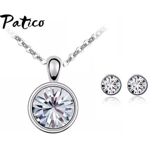 Elegant Wedding Jewelry Sets 925 Sterling Silver Round Crystal Earrings Necklace High Quality Birthday Gifts For Women