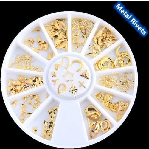 Gold Mixed 3D Cross Hollow Star Metal Jewelry Accessories Design Rivets Nail Art Decoration