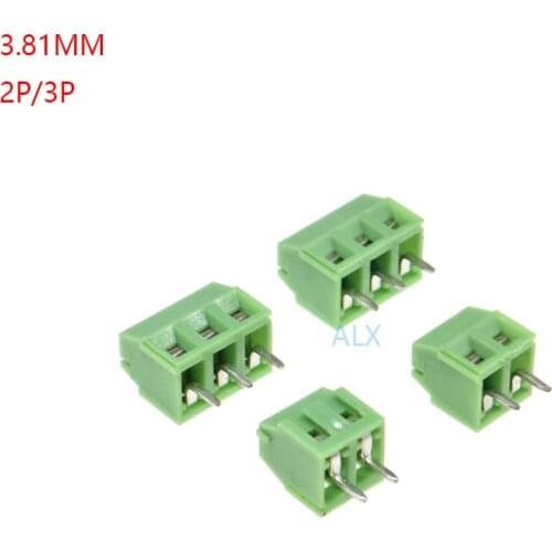 10PCS 3.81-2P 3P 3.81MM pitch straight pin pcb screw terminal block connector 2PIN 3PIN green 3.81 2P 3 PIN