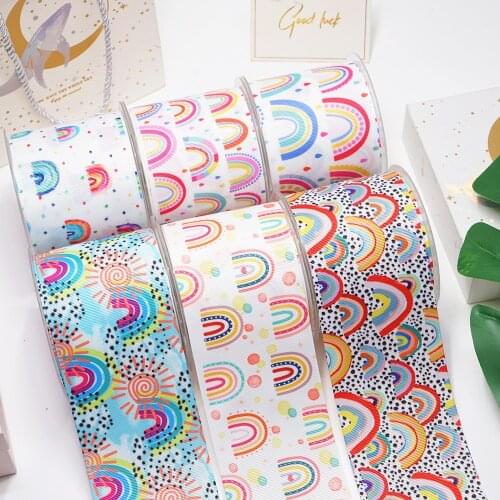 10 Yards 3inch 75mm Rainbow Grosgrain Ribbon For Hair Bows DIY Crafts Handmade Accessories 54657