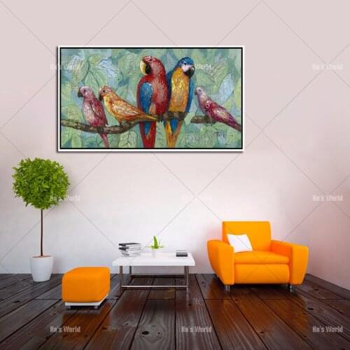 100%hand painted canvas oil painting colorful birds canvas wall art lovely bird picture abstract wall decoration for living room