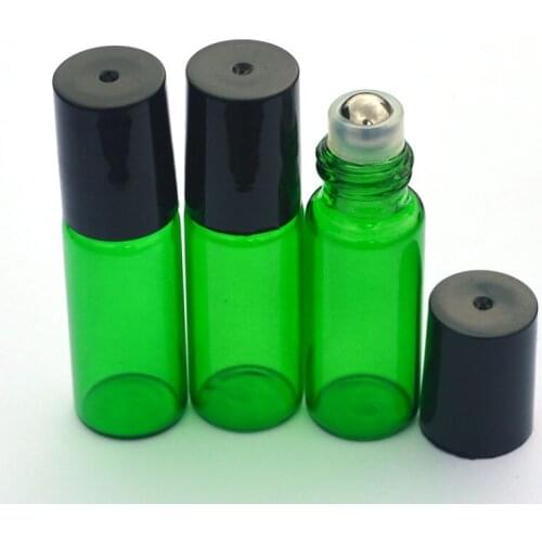 20pcs 5ml Empty Green Roll On Glass Bottle Refillable Perfume Liquids Essential Oil Sample Steel Roller Ball Bottle Fast