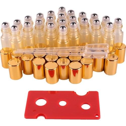 24pcs 5ml Yellow Essential oil pearl coated Glass Roll on Bottles with Stainless Steel Roller Ball for perfume aromatherapy