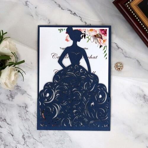 25Pcs Creative Treasure Girl Wedding Invitations Laser Cut Pearl Paper Material Greeting Cards Baby Shower Thank You Card