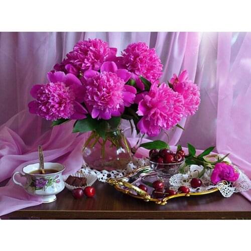 Full Square Round Drill 5D DIY Diamond Painting Peony Flower Fruit 3D Embroidery Cross Stitch Mosaic Rhinestone Decor Gift