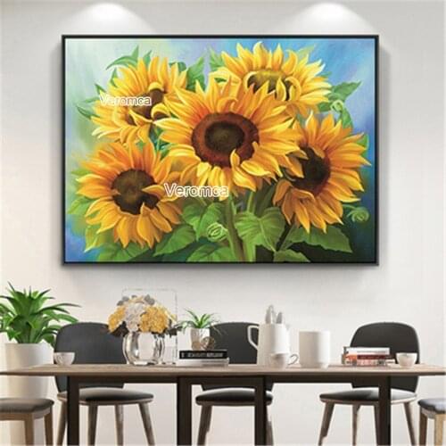 5D Diy Diamond Embroidery Sunflower Full Square Round Drill Modern Home Decor Cross Stitch Kit Flower Diamond Painting