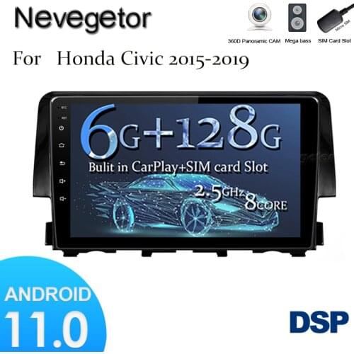 Android 11.0 For Honda Civic 2016 2017 2018 2019 Car Radio Multimedia Video Player GPS Navigation NO DVD 2 Din DSP
