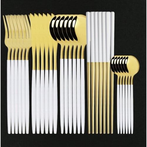 White Gold Dinnerware Set Stainless Steel Flatware Cutlery Set Kitchen Tableware Set Knife Fork Spoon Chopsticks Silverware Set